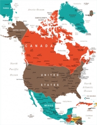  Magnetická mapa Severnej Ameriky, ilustrovaná, farebná