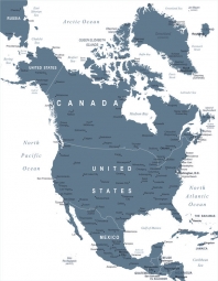  Magnetická mapa Severnej Ameriky, ilustrovaná, bielo-modrá