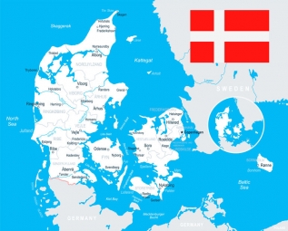  Magnetická mapa Dánska, ilustrovaná, farebná