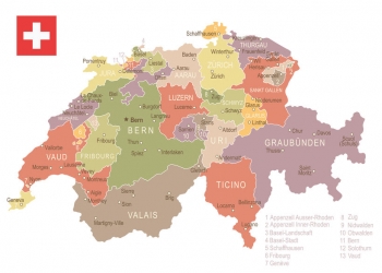  Magnetická mapa Švajčiarska, ilustrovaná, farebná