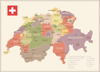  Magnetická mapa Švajčiarska, ilustrovaná, farebná