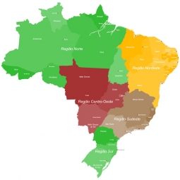  Magnetická mapa Brazílie, administratívna, farebná