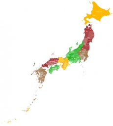  Magnetická mapa Japonska, administratívna, farebná